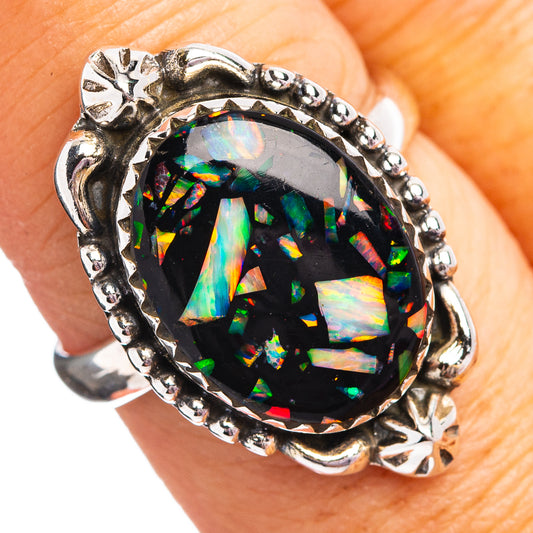 Southwestern Style Mosaic Opal Ring Size 8 Adjustable (.925 Sterling Silver)