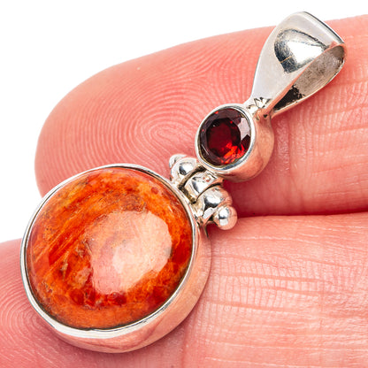 Sponge Coral, Garnet Pendant 1 1/4" (925 Sterling Silver) P41114