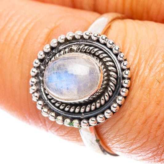 Rainbow Moonstone Dainty Ring Size 8 (925 Sterling Silver) R5980