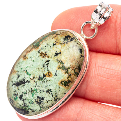 African Turquoise Jasper Pendant 1 3/4" (.925 Sterling Silver)