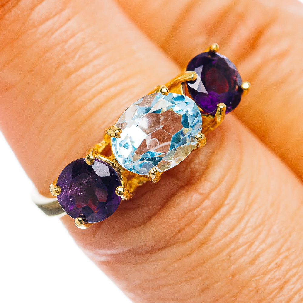 Blue Topaz, Amethyst Ring Size 7 (.925 Sterling Silver) 24k Gold Plated
