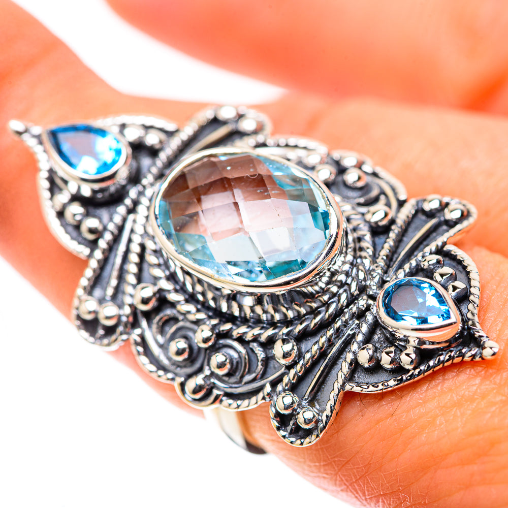 Signature Large Blue Topaz Ring Size 7.25 (925 Sterling Silver) RING138299