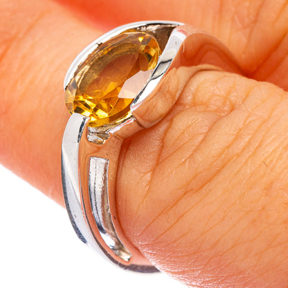 Faceted citrine ring in 925 sterling silver, oval yellow gemstone with split-shank setting