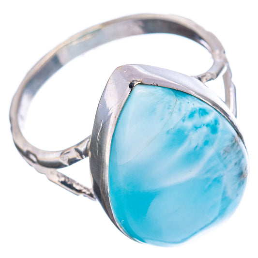 Side view larimar ring, .925 sterling silver band with oval sky-blue cabochon