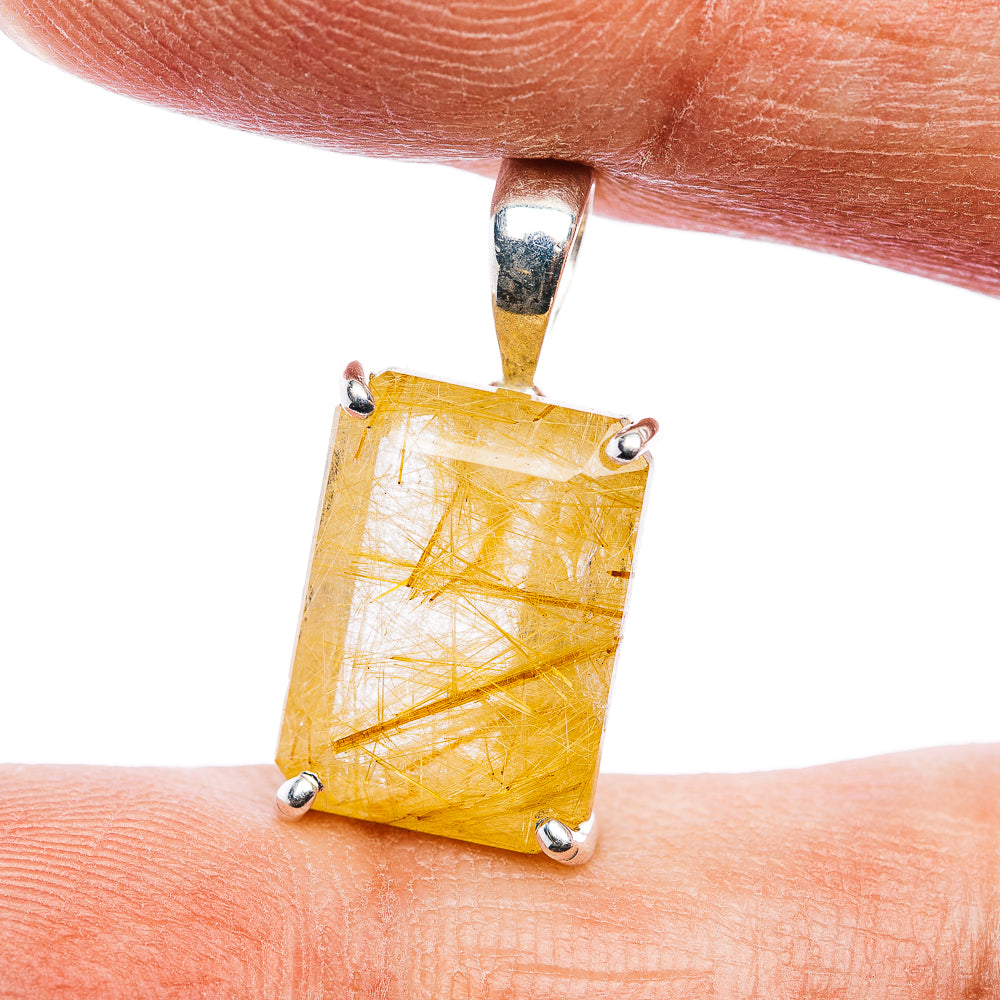Faceted Rutilated Quartz Pendant 3/4" (.925 Sterling Silver)