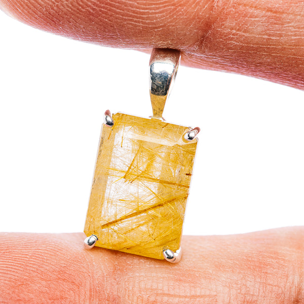 Faceted Rutilated Quartz Pendant 3/4" (.925 Sterling Silver)
