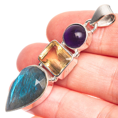 Labradorite, Citrine, Amethyst 925 Sterling Silver Pendant 2 1/8"