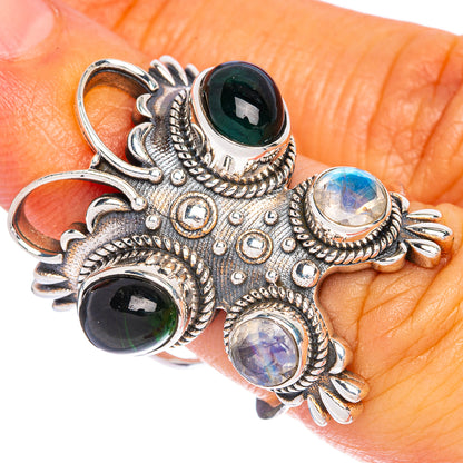 Large Black Onyx, Rainbow Moonstone Ring Size 5.75 (925 Sterling Silver) R144508