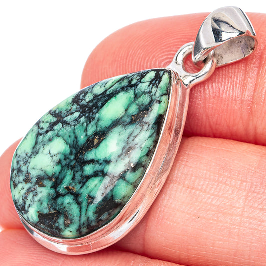 African Turquoise Jasper Pendant 1 3/8" (925 Sterling Silver) P41279