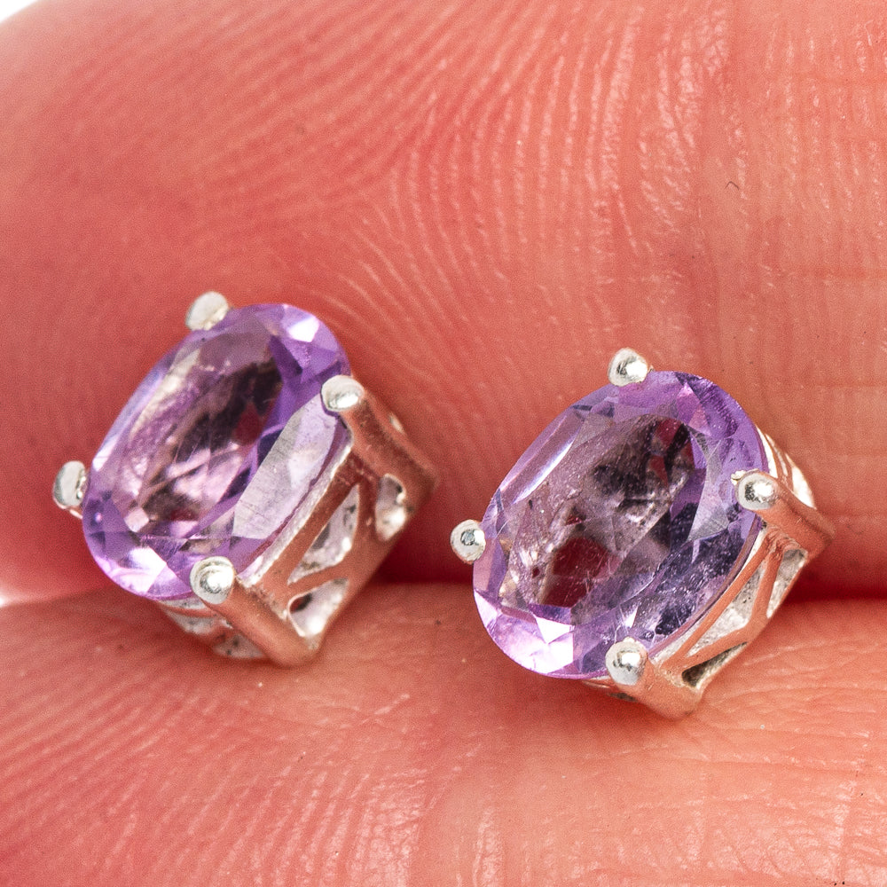 Faceted Amethyst EarDainty Rings 1/4" (925 Sterling Silver) E433516