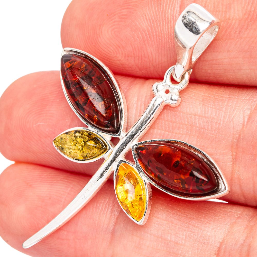 Baltic Amber Dragonfly Pendant 1 3/4" (.925 Sterling Silver)
