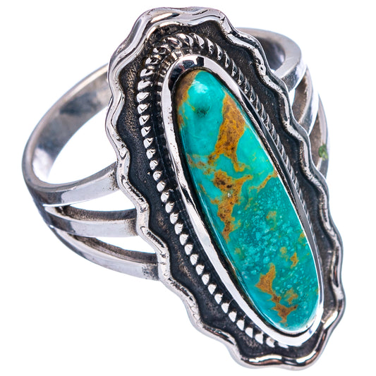 Turquoise oval sterling silver ring, scalloped frame with engraved rope edges
