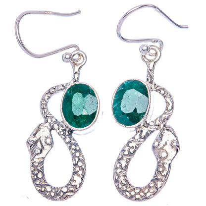 Value Green Sillimanite Snake Earrings 1 5/8" (925 Sterling Silver) E1310