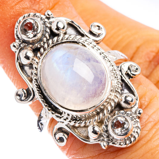 925 sterling silver oval moonstone ring with filigree and small round stones