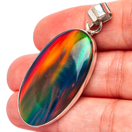 Oval iridescent opal pendant in .925 sterling silver with bail loop