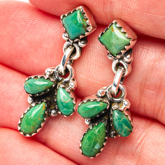 Turquoise cluster drop earrings in .925 sterling silver, green teardrop stones