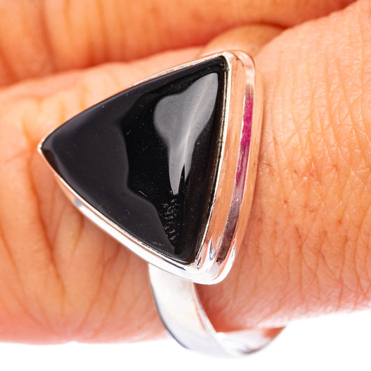Sterling silver onyx ring with triangular black stone, high-shine bezel