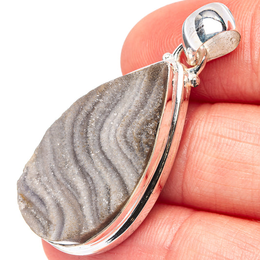 Desert rose druzy pendant in .925 sterling silver, teardrop stone with silver bail