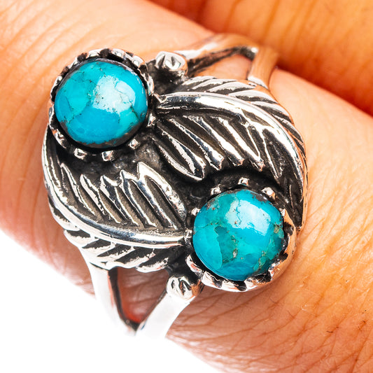 Turquoise gemstone leaf ring in .925 sterling silver, two stone settings