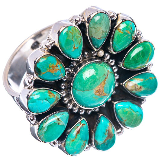 Round turquoise cabochon cluster ring in .925 sterling silver with bezel stones