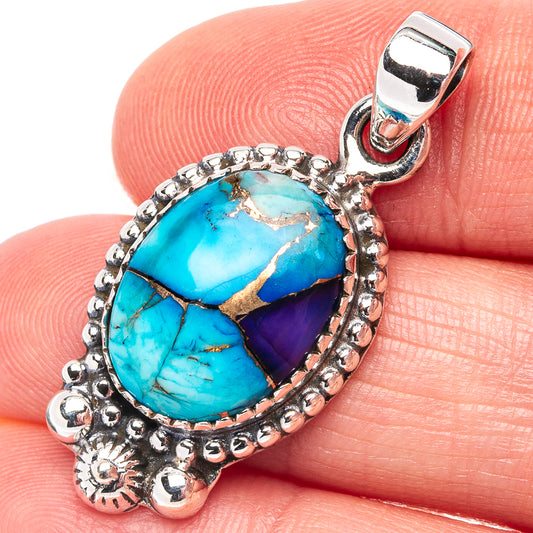 Turquoise cabochon pendant in ornate .925 sterling silver bezel with bail loop