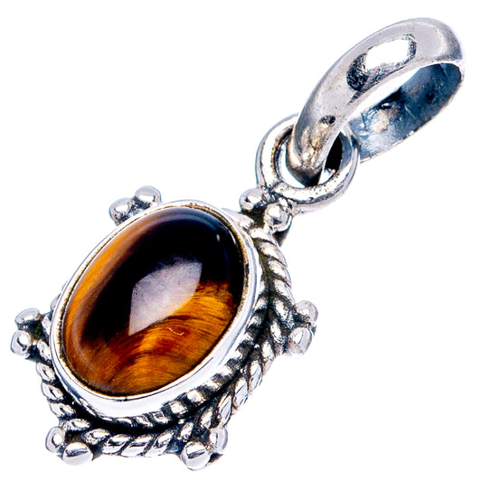 Tiger's eye oval gemstone pendant in detailed sterling silver filigree setting