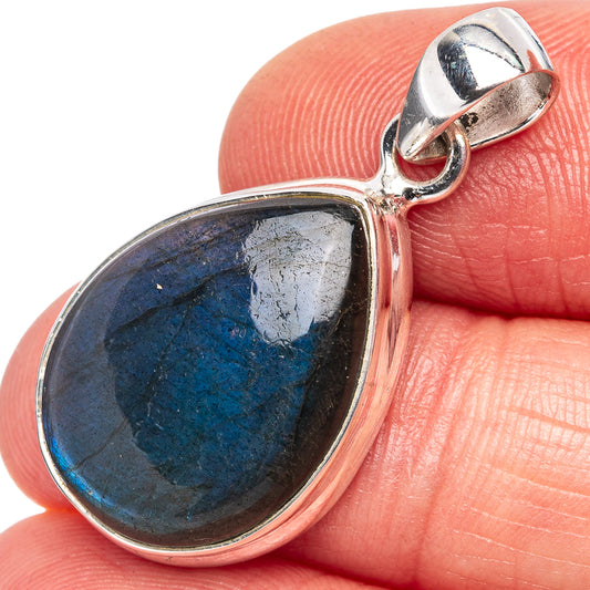 Sterling silver labradorite teardrop pendant with blue flash stone in bezel