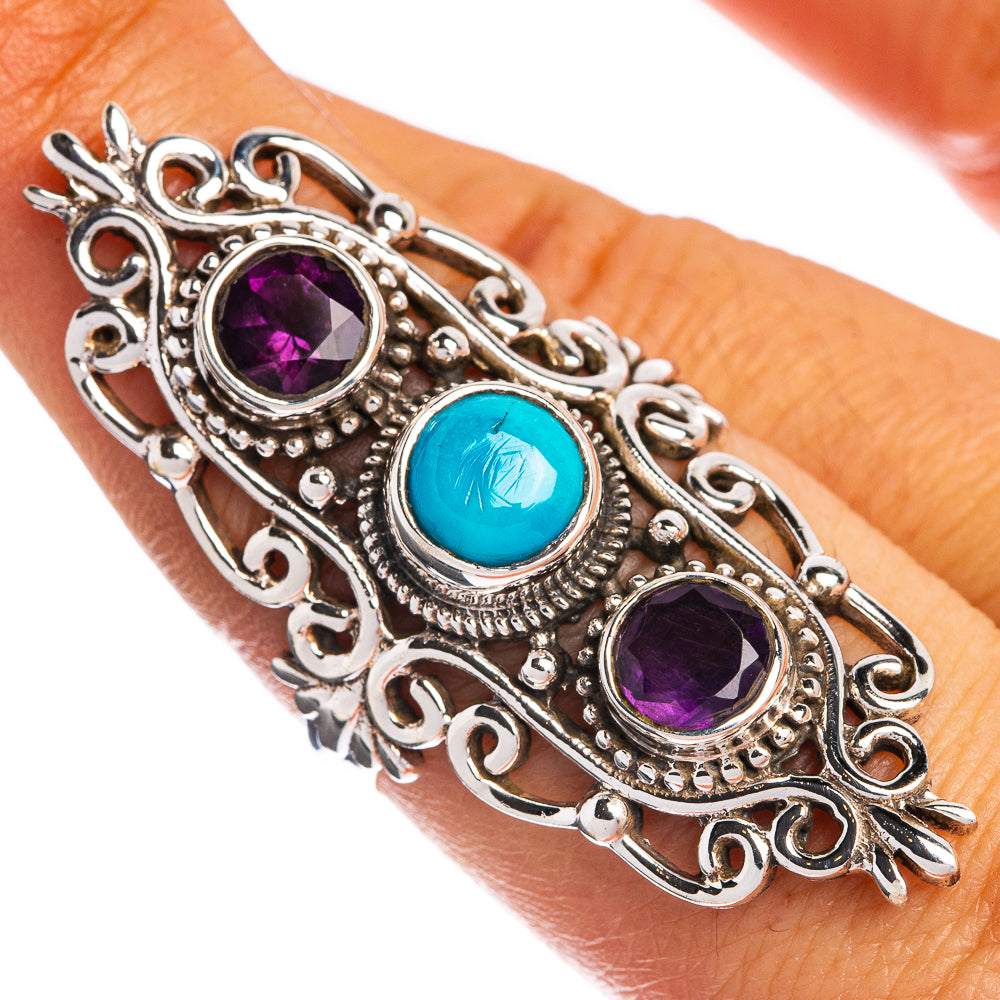 Large Sleeping Beauty Turquoise, Amethyst Ring Size 8 (925 Sterling Silver) R144384