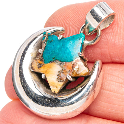 Spiny Oyster Turquoise Moon Star Pendant 1 3/8" (925 Sterling Silver) P40359