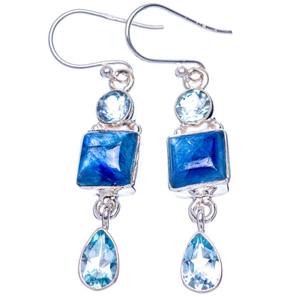 Kyanite, Blue Topaz Earrings 1 3/4" (925 Sterling Silver) E1515