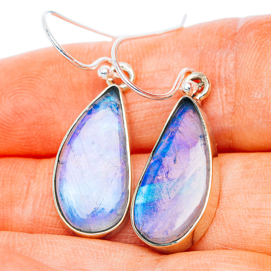 Rainbow Moonstone Earrings 1 3/8" (German Silver)