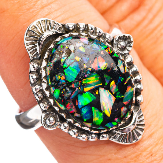 Southwestern Style Mosaic Opal Ring Size 8 Adjustable (.925 Sterling Silver)