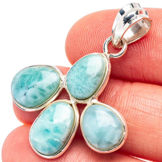 Sterling silver larimar pendant with five oval blue-green stones and top bail
