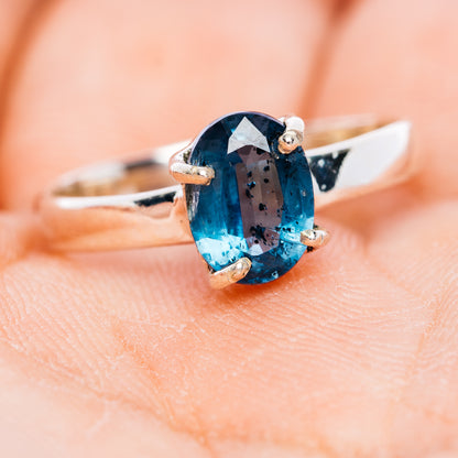 Faceted Deep Teal Blue Kyanite Ring Size 7 (.925 Sterling Silver)