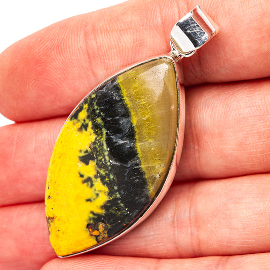 Bumblebee jasper teardrop pendant in .925 sterling silver with metal top bail