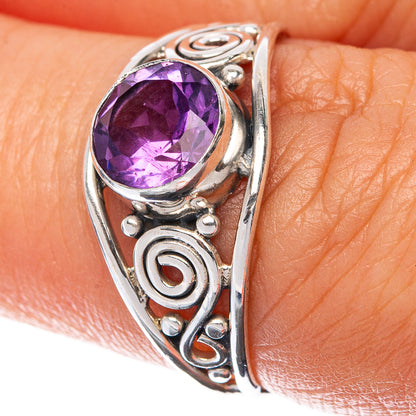 925 sterling silver amethyst dainty ring with faceted purple oval center stone