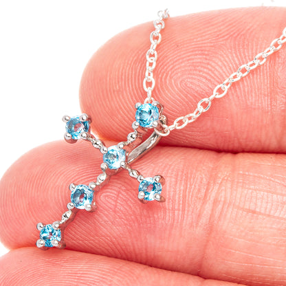 Blue Topaz Cross Necklace 18" (925 Sterling Silver) N90055