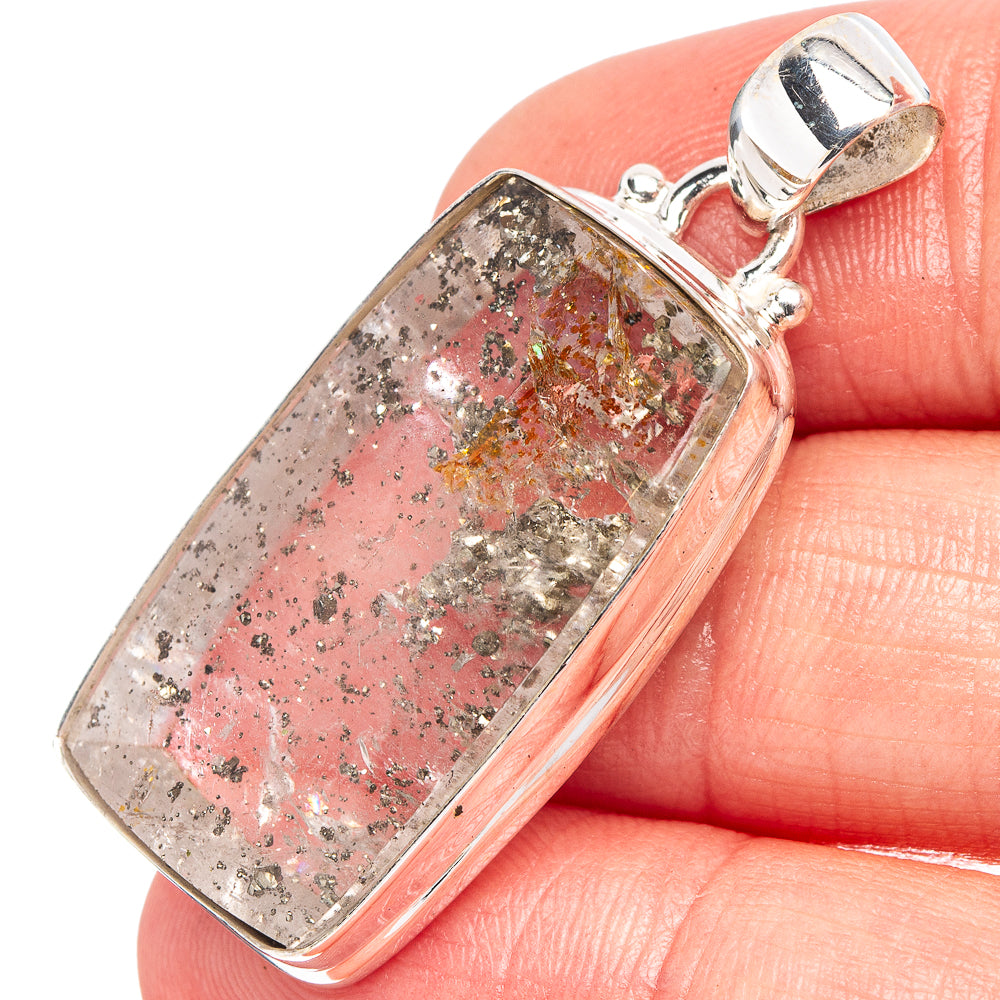 Marcasite In Quartz Pendant 1 5/8" (.925 Sterling Silver)