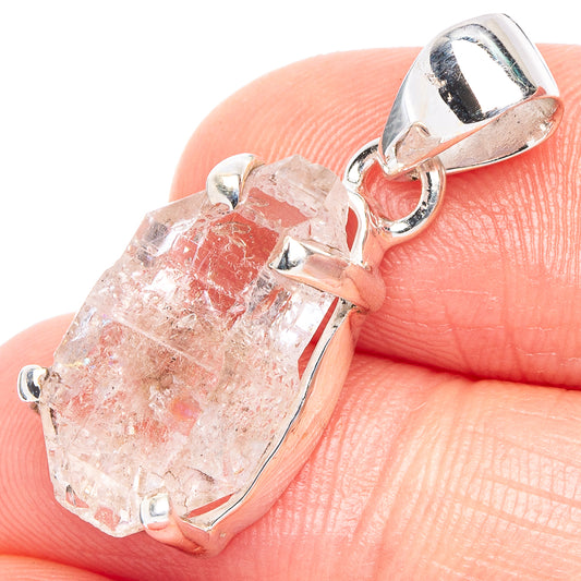 Sterling silver Herkimer diamond pendant with clear faceted stone, prong set
