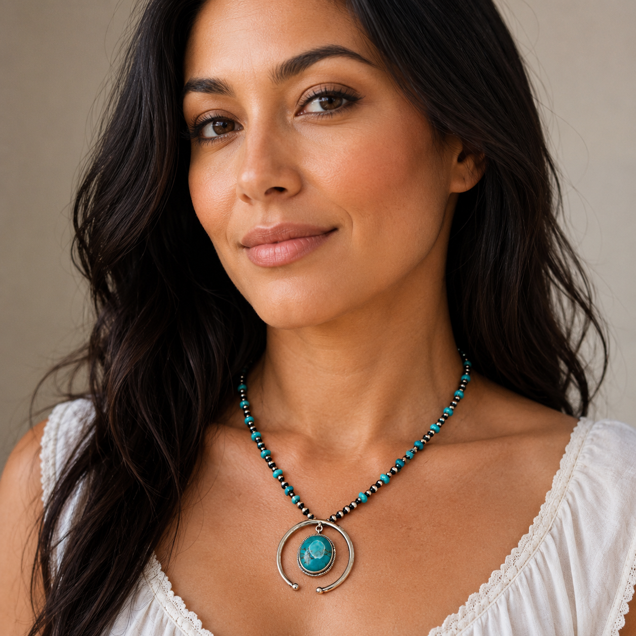 Navajo Pearl Turquoise Necklace 18 to 20" (.925 Sterling Silver)