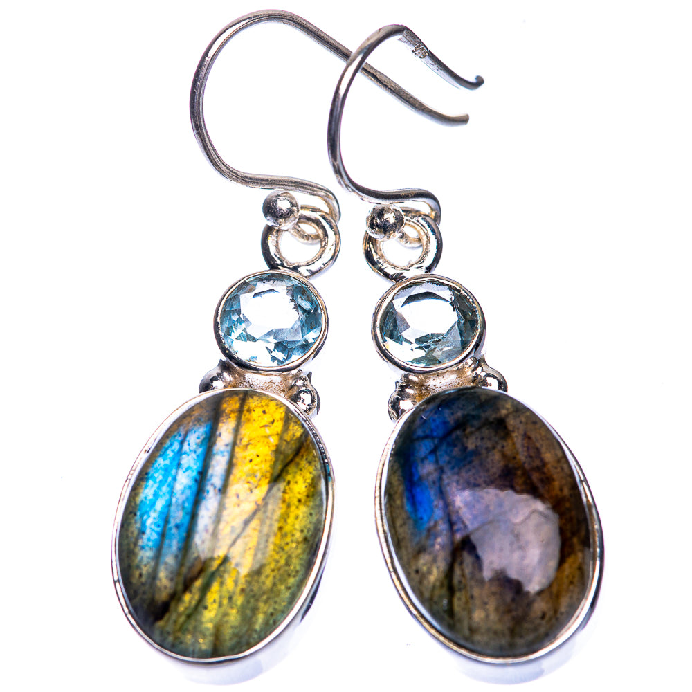 Labradorite, Blue Topaz Earrings 1 1/2" (925 Sterling Silver) E432699