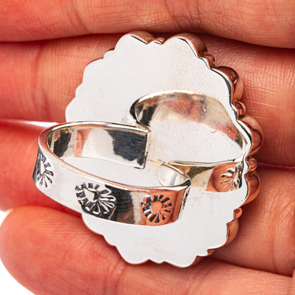 Exclusive Southwestern Style Sonoran Gold Turquoise, Spiny Oyster Turquoise Ring Size 8 Adjustable (.925 Sterling Silver)