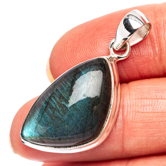 Labradorite teardrop pendant in .925 sterling silver with blue flash, sterling bail