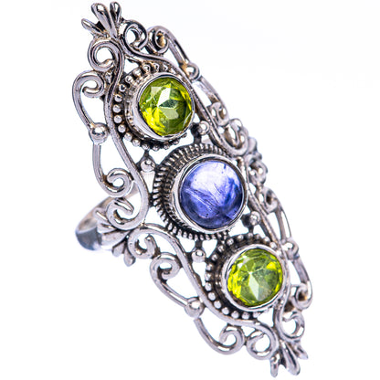 Sterling silver ring, size 9.5, filigree setting with green and blue oval gemstones