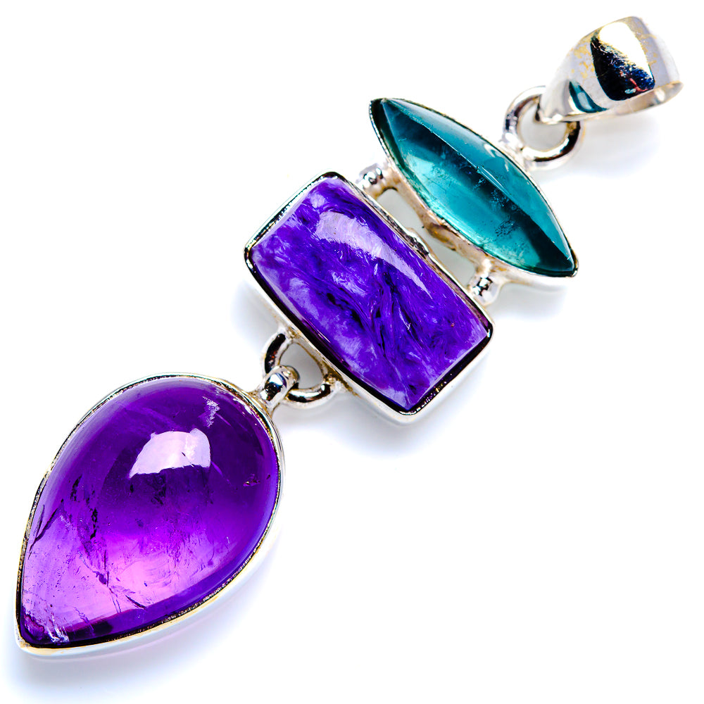 Amethyst, Charoite, Apatite Pendant 2" (925 Sterling Silver) PD38240