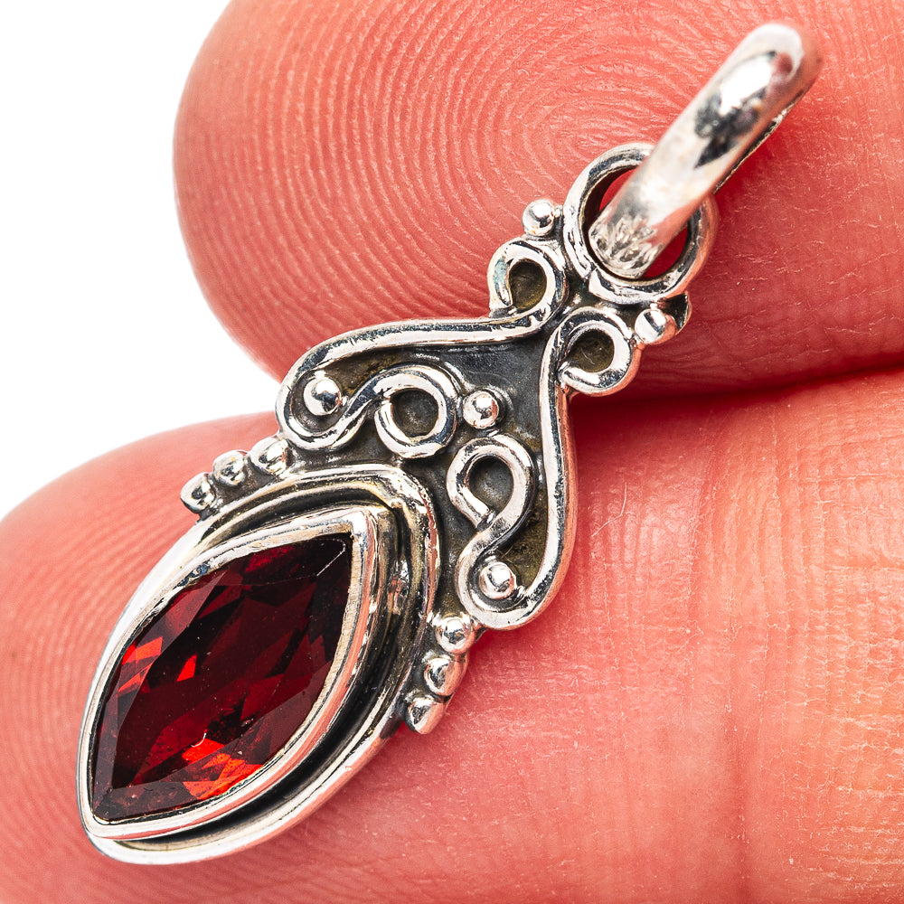 Dainty Garnet Pendant 1 1/8" (.925 Sterling Silver)