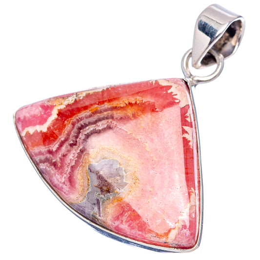 Sterling silver rhodochrosite pendant with triangular red stone and silver border