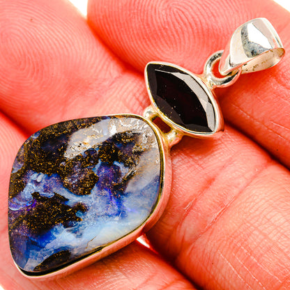 Boulder Opal, Garnet 925 Sterling Silver Pendant 1 3/4" (925 Sterling Silver) PD38293