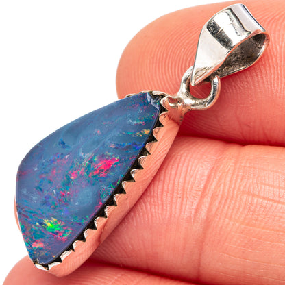 Sterling silver opal doublet pendant with faceted teardrop stone