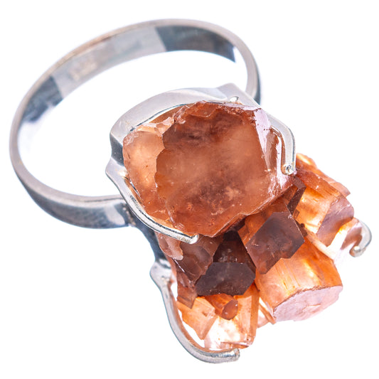 Orange aragonite ring size 8 in .925 sterling silver with faceted stones and open band